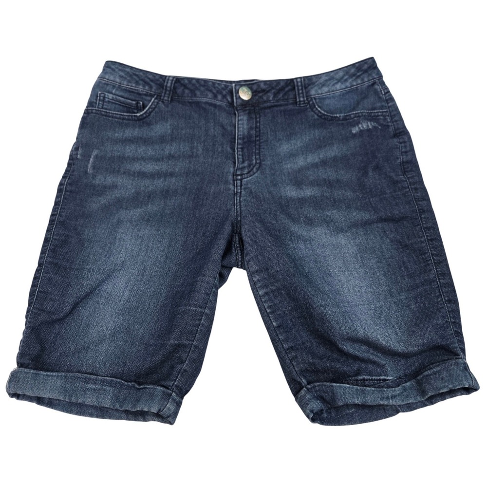 Juicy Couture Denim Shorts Women's Size 8 Dark Wash Cuffed Bermuda Stretch 33"W